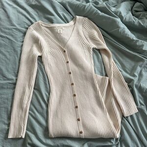 Fitted Ribbed Cream Midi Dress